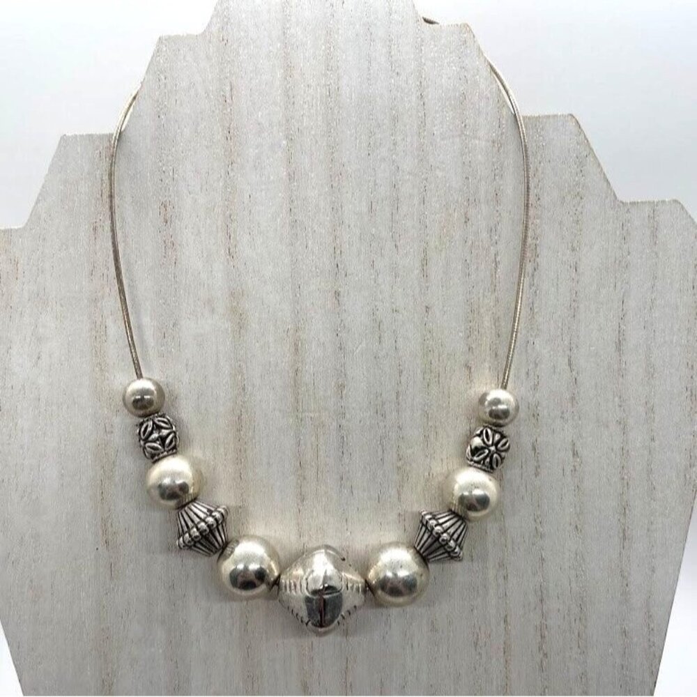 Vintage Silver Tone Graduated Slide Beads 16" Necklace Round Filigree Barrel